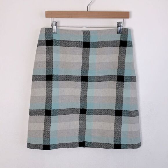 Talbots Wool Blend Blue Grey Checkered Plaid A-Line Skirt Sz 6 - Picture 1 of 6